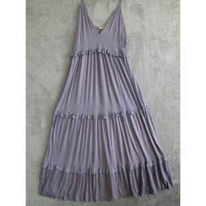 Mikey & Joey Purple Tiered Ruffle Maxi Dress Spaghetti Strap V Neck Size L